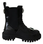 Schwarze Combat Boots aus Leder mit Kristallen