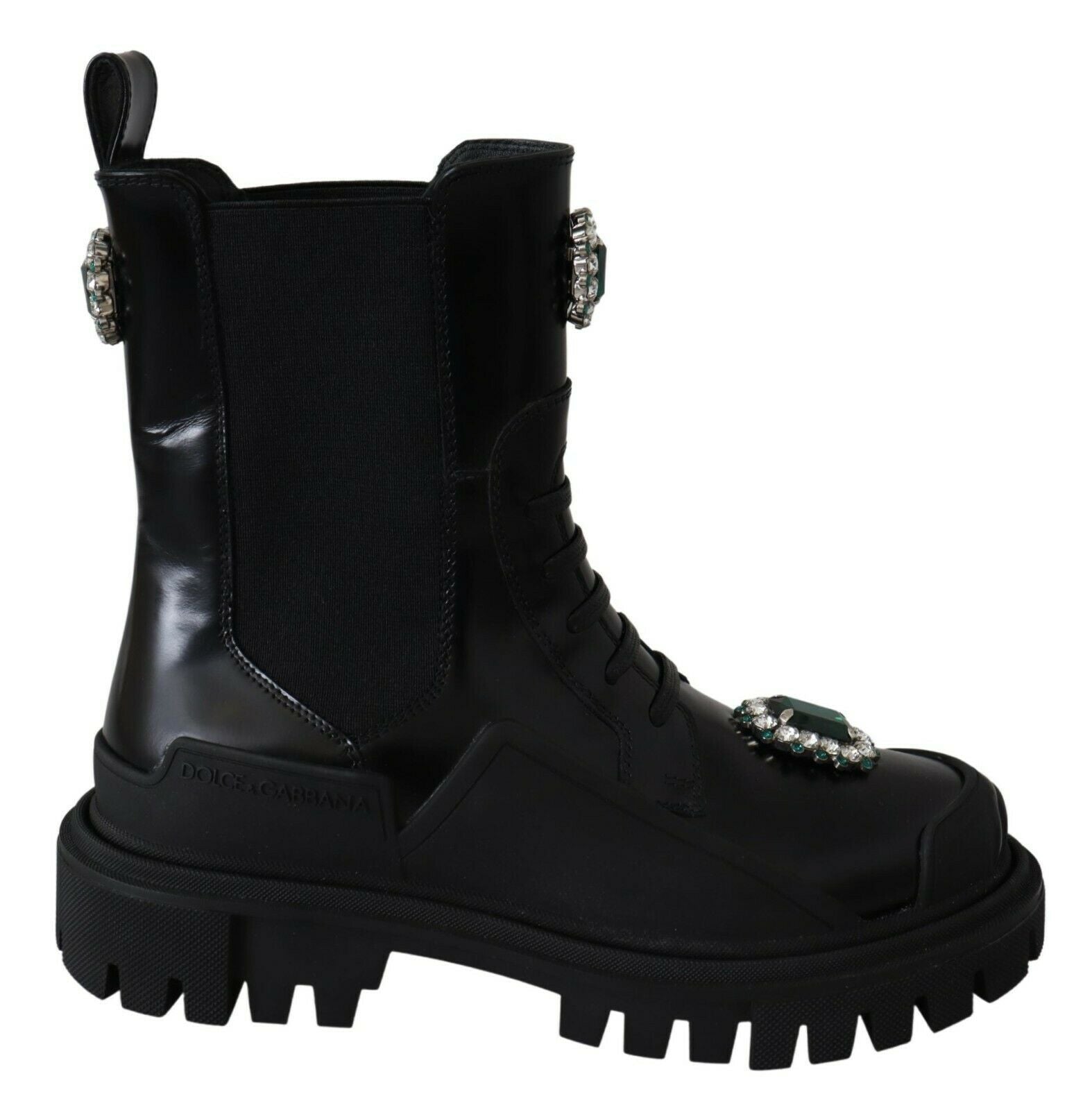 Schwarze Combat Boots aus Leder mit Kristallen