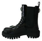 Schwarze Combat Boots aus Leder mit Kristallen