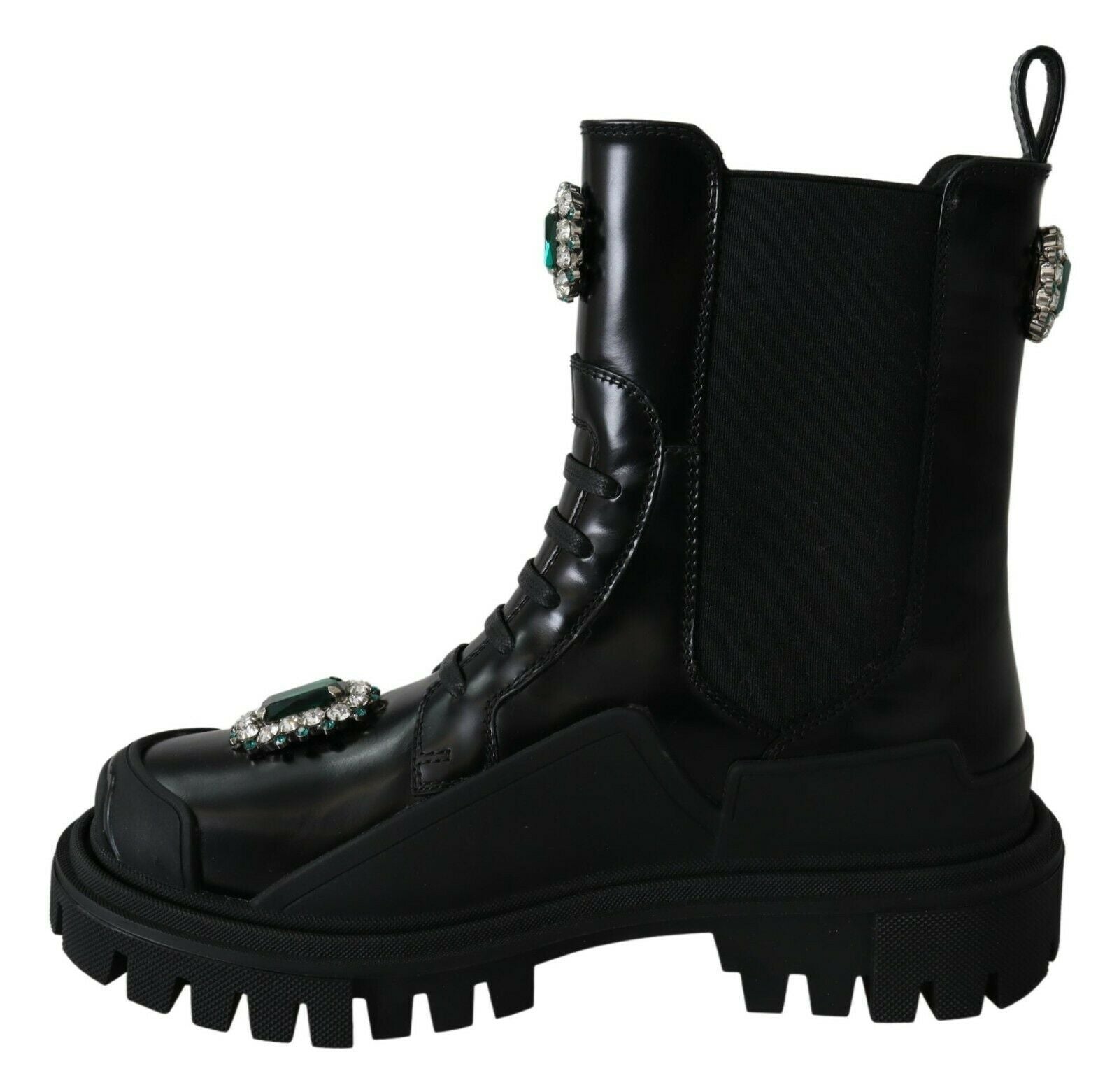 Schwarze Combat Boots aus Leder mit Kristallen