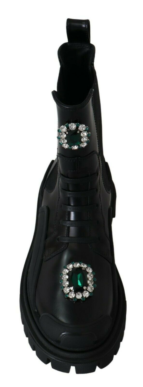 Schwarze Combat Boots aus Leder mit Kristallen
