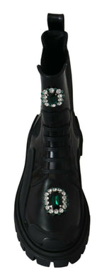 Schwarze Combat Boots aus Leder mit Kristallen