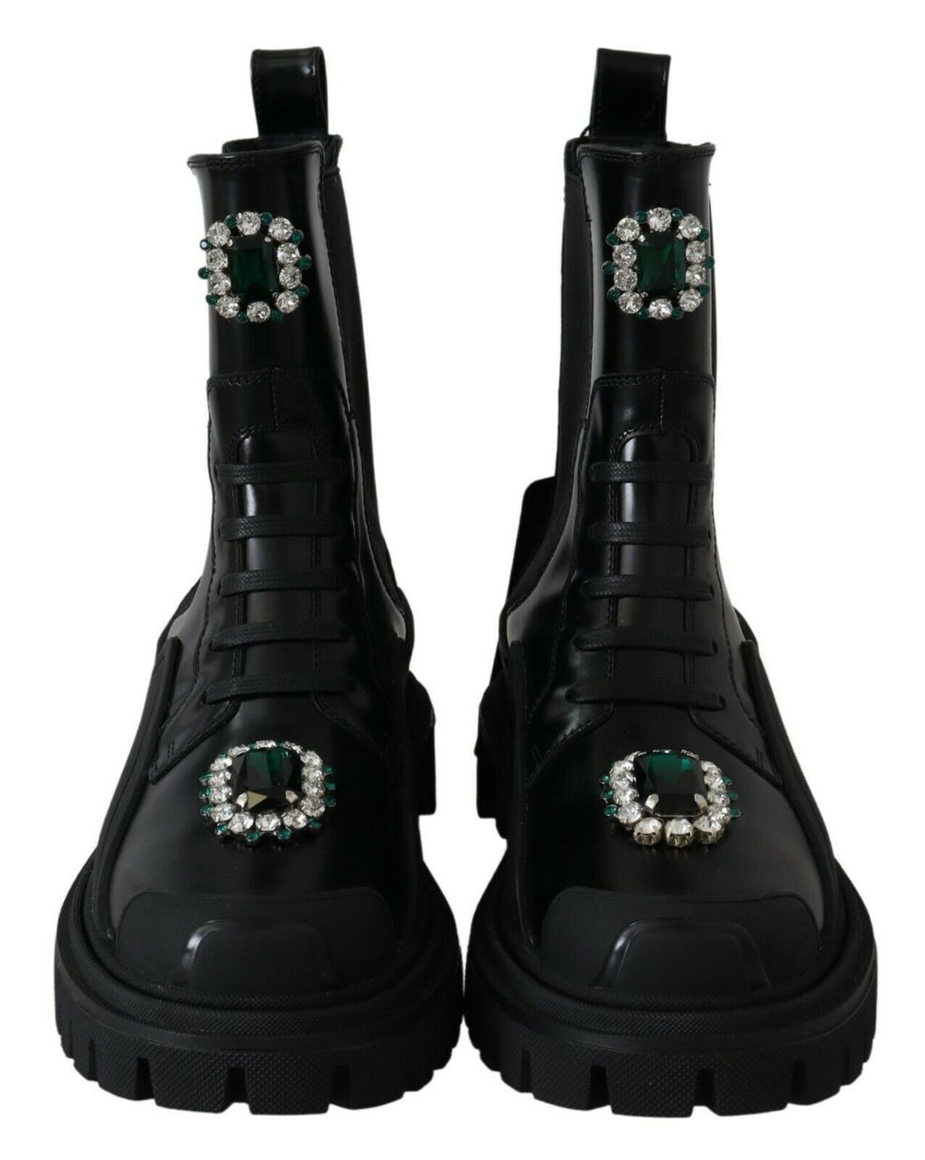 Schwarze Combat Boots aus Leder mit Kristallen