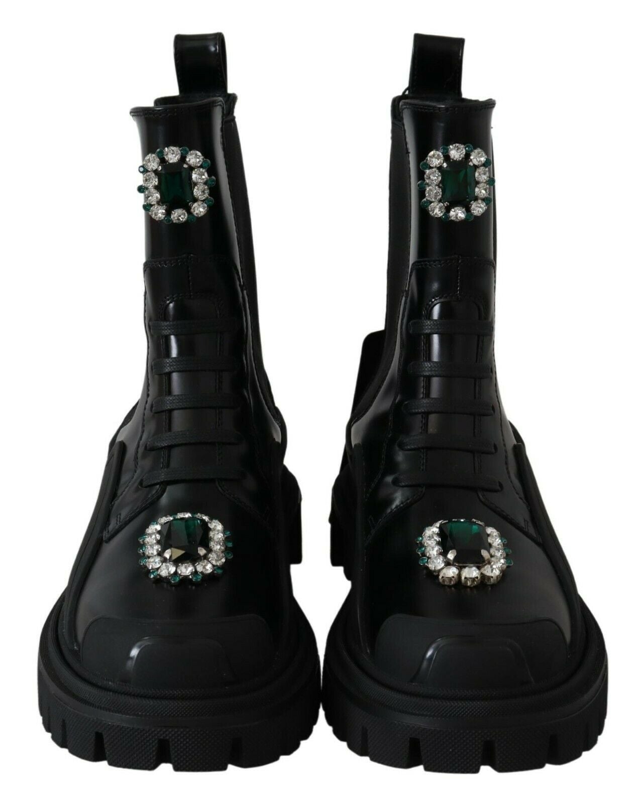 Schwarze Combat Boots aus Leder mit Kristallen