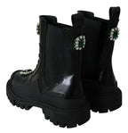 Schwarze Combat Boots aus Leder mit Kristallen