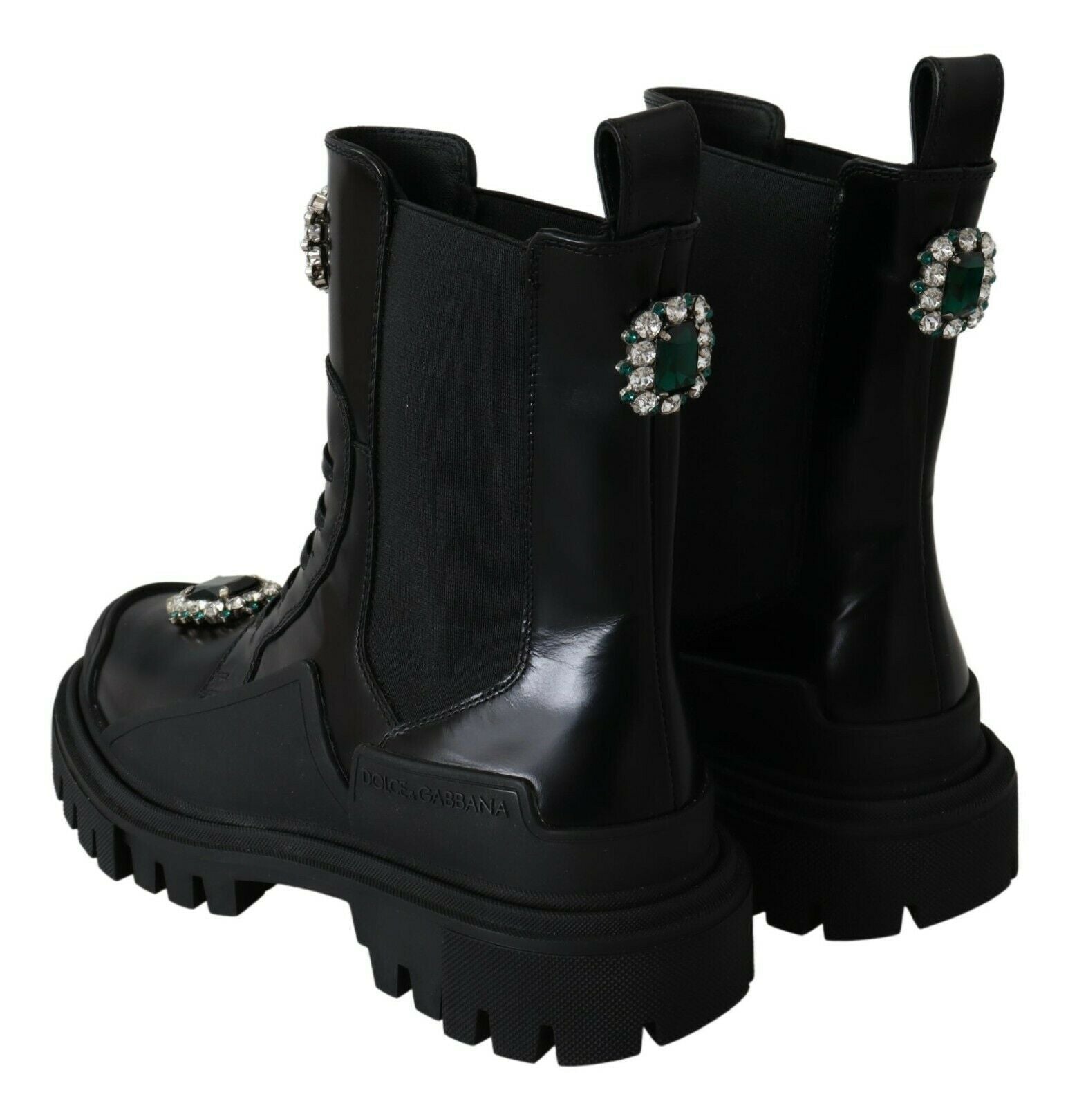 Schwarze Combat Boots aus Leder mit Kristallen