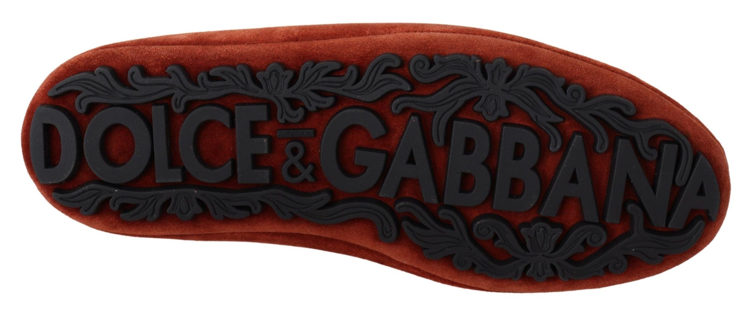 Orange Leather Crystal Crown Loafers