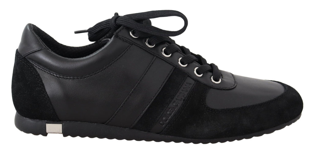 Schwarze Logo-Leder-Sneaker