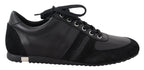 Schwarze Logo-Leder-Sneaker