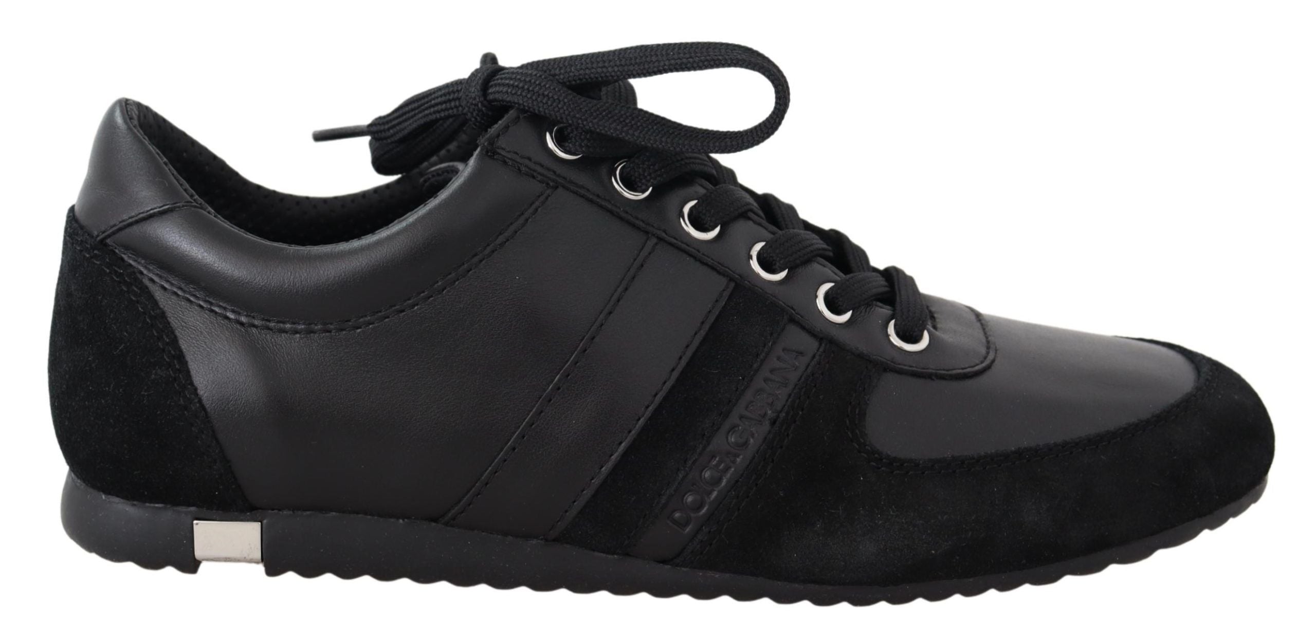 Schwarze Logo-Leder-Sneaker