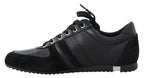 Schwarze Logo-Leder-Sneaker