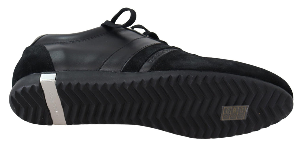 Schwarze Logo-Leder-Sneaker