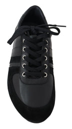 Schwarze Logo-Leder-Sneaker