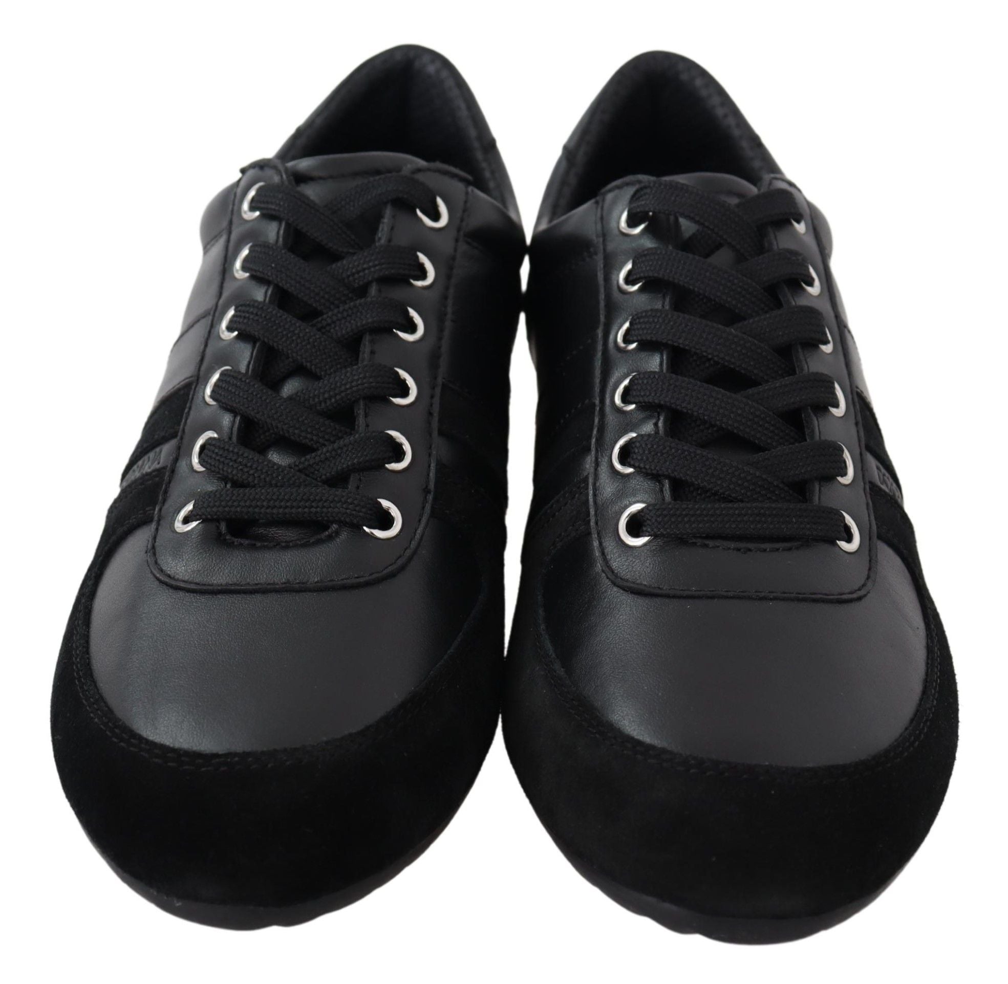 Schwarze Logo-Leder-Sneaker