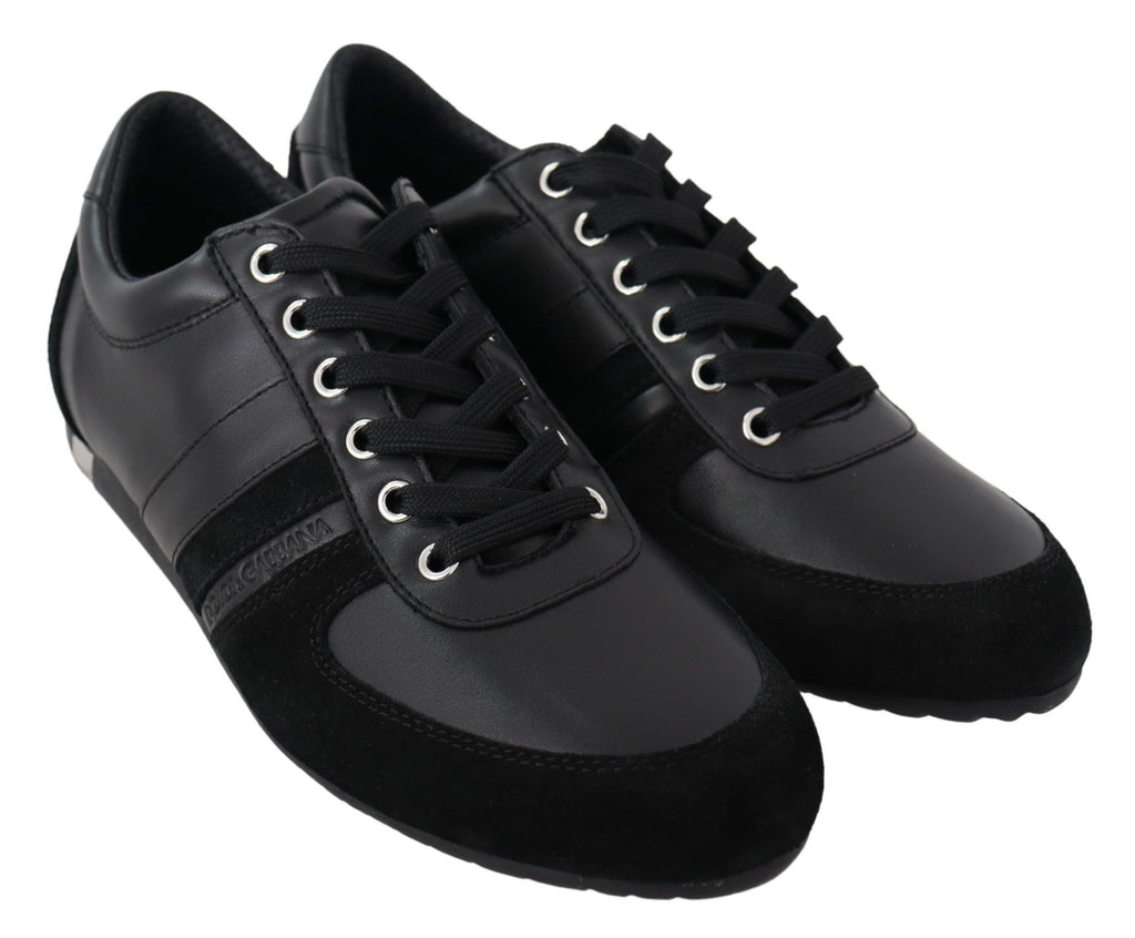 Schwarze Logo-Leder-Sneaker