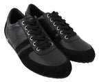 Schwarze Logo-Leder-Sneaker