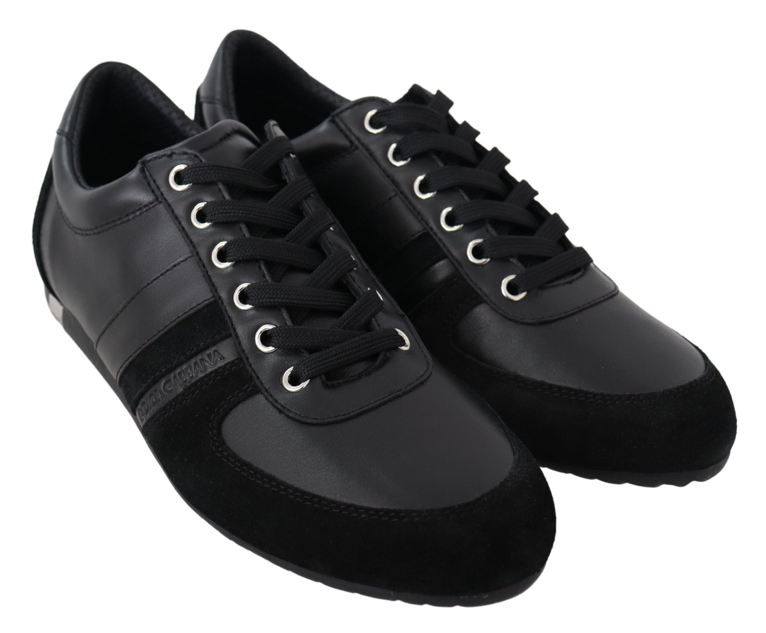 Schwarze Logo-Leder-Sneaker
