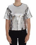 Silber Pailletten Rundhalsbluse T-Shirt Oberteil