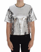 Silber Pailletten Rundhalsbluse T-Shirt Oberteil