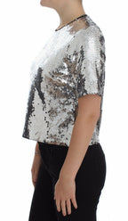 Silber Pailletten Rundhalsbluse T-Shirt Oberteil