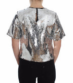 Silber Pailletten Rundhalsbluse T-Shirt Oberteil