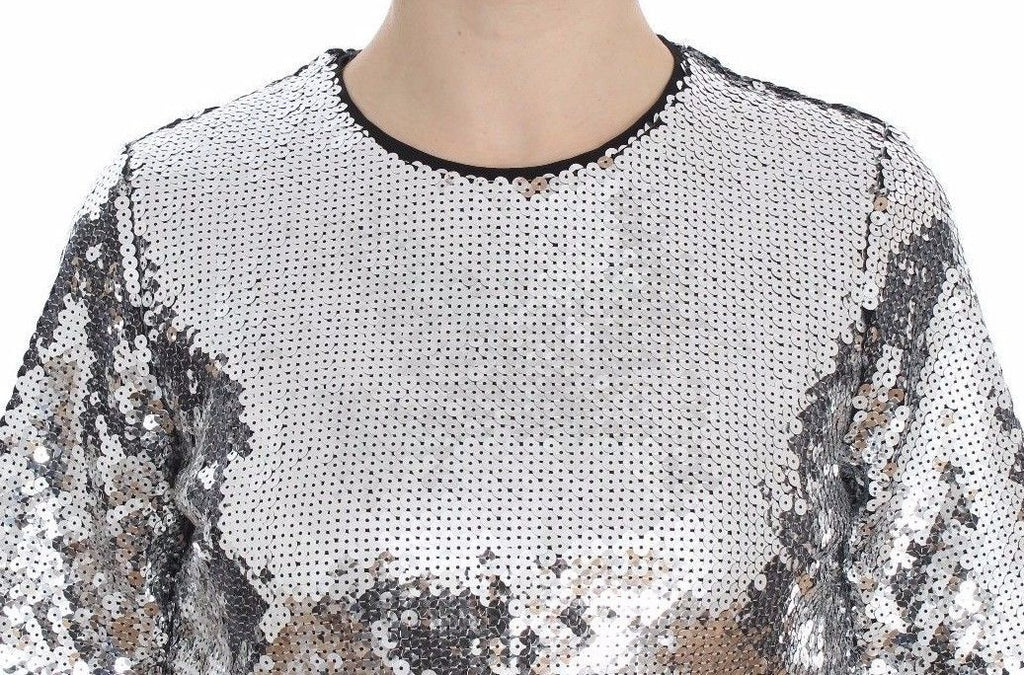 Silber Pailletten Rundhalsbluse T-Shirt Oberteil