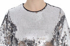 Silber Pailletten Rundhalsbluse T-Shirt Oberteil