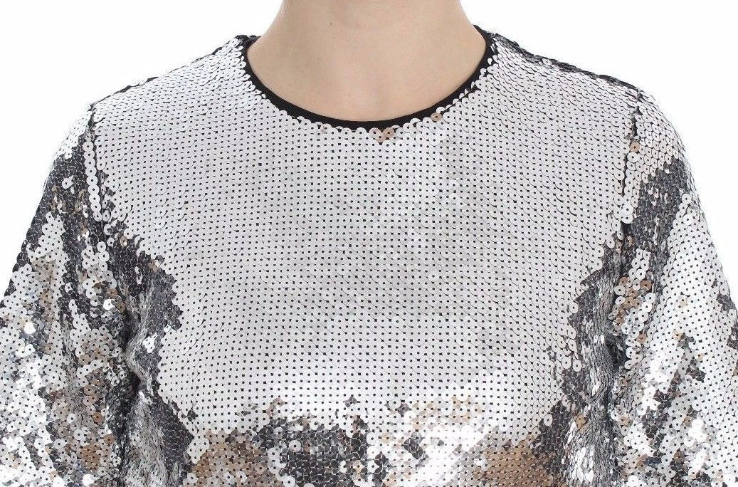 Silber Pailletten Rundhalsbluse T-Shirt Oberteil