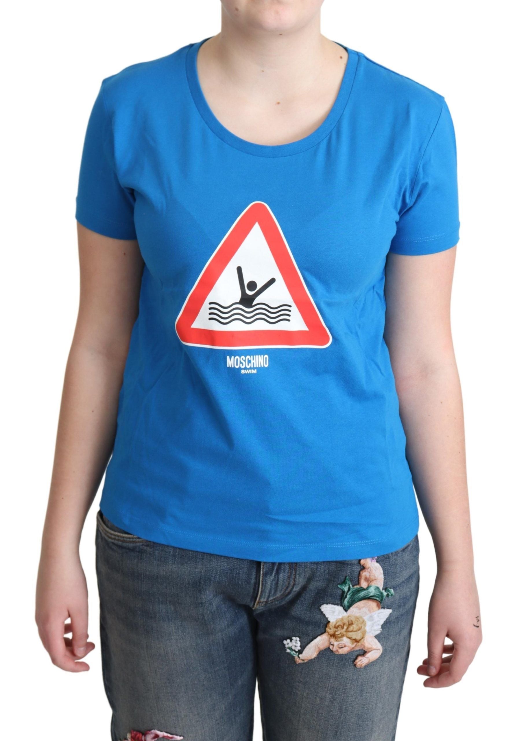 Blaues Baumwoll-Bade-T-Shirt mit Grafikdreieck