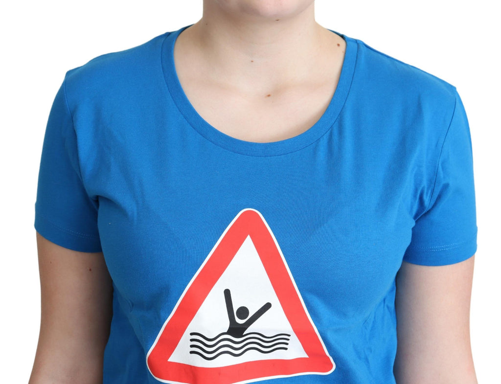 Blaues Baumwoll-Bade-T-Shirt mit Grafikdreieck