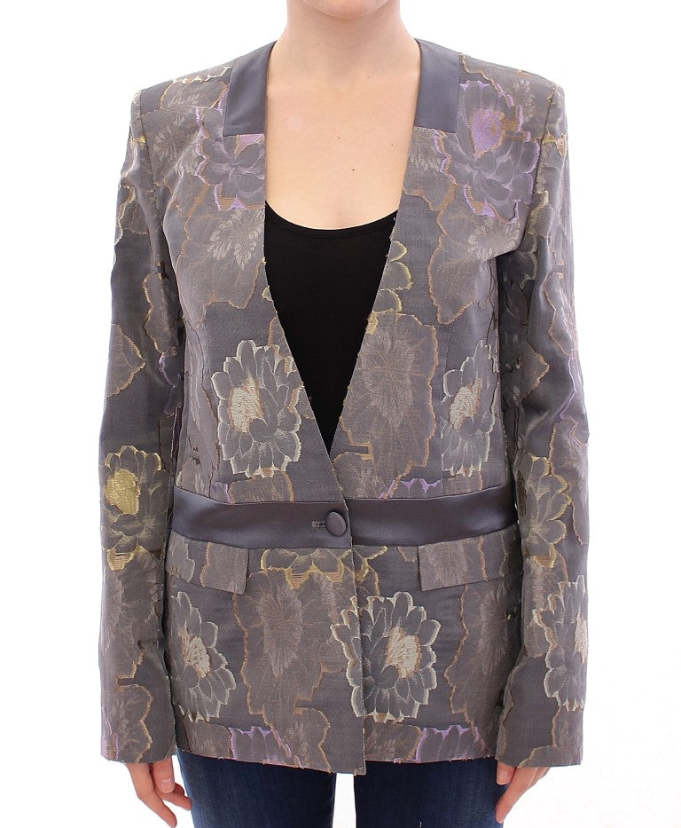 Mehrfarbiger Blazer aus Seide mit Blumenmuster und Baumwolle