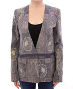 Mehrfarbiger Blazer aus Seide mit Blumenmuster und Baumwolle