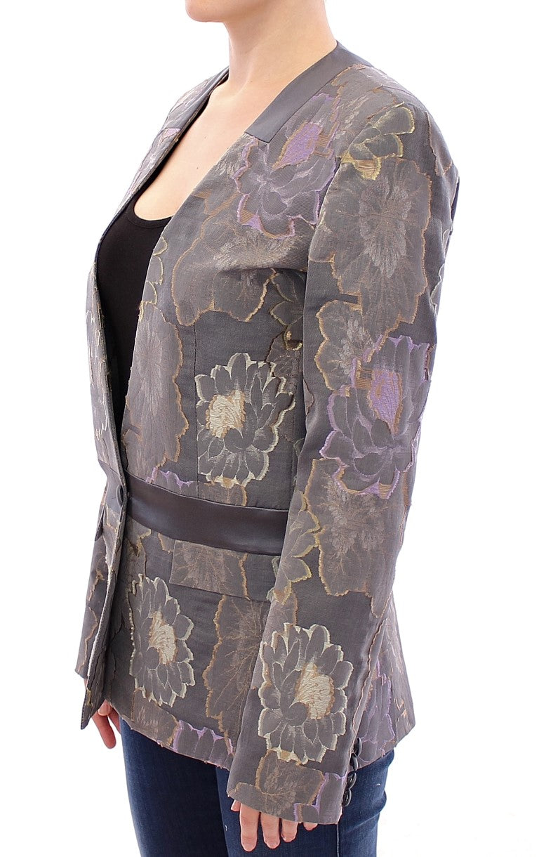 Mehrfarbiger Blazer aus Seide mit Blumenmuster und Baumwolle