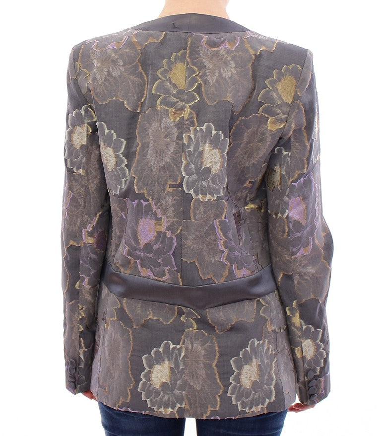 Mehrfarbiger Blazer aus Seide mit Blumenmuster und Baumwolle