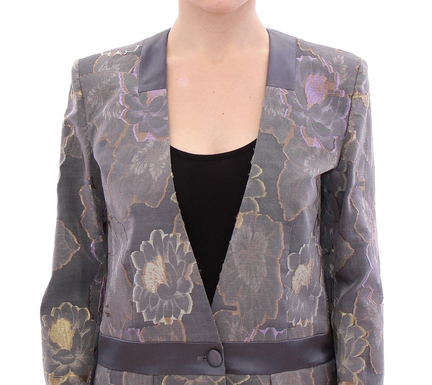 Mehrfarbiger Blazer aus Seide mit Blumenmuster und Baumwolle