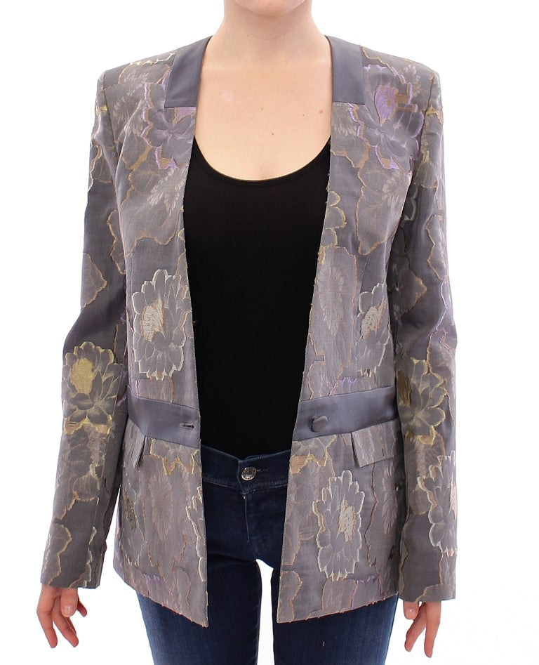 Mehrfarbiger Blazer aus Seide mit Blumenmuster und Baumwolle
