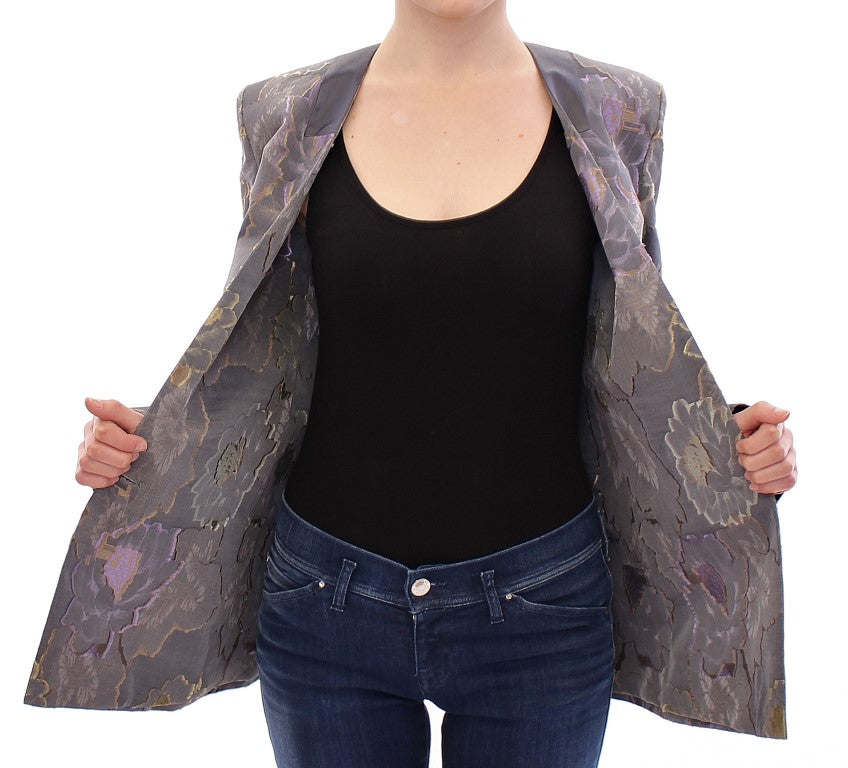 Mehrfarbiger Blazer aus Seide mit Blumenmuster und Baumwolle