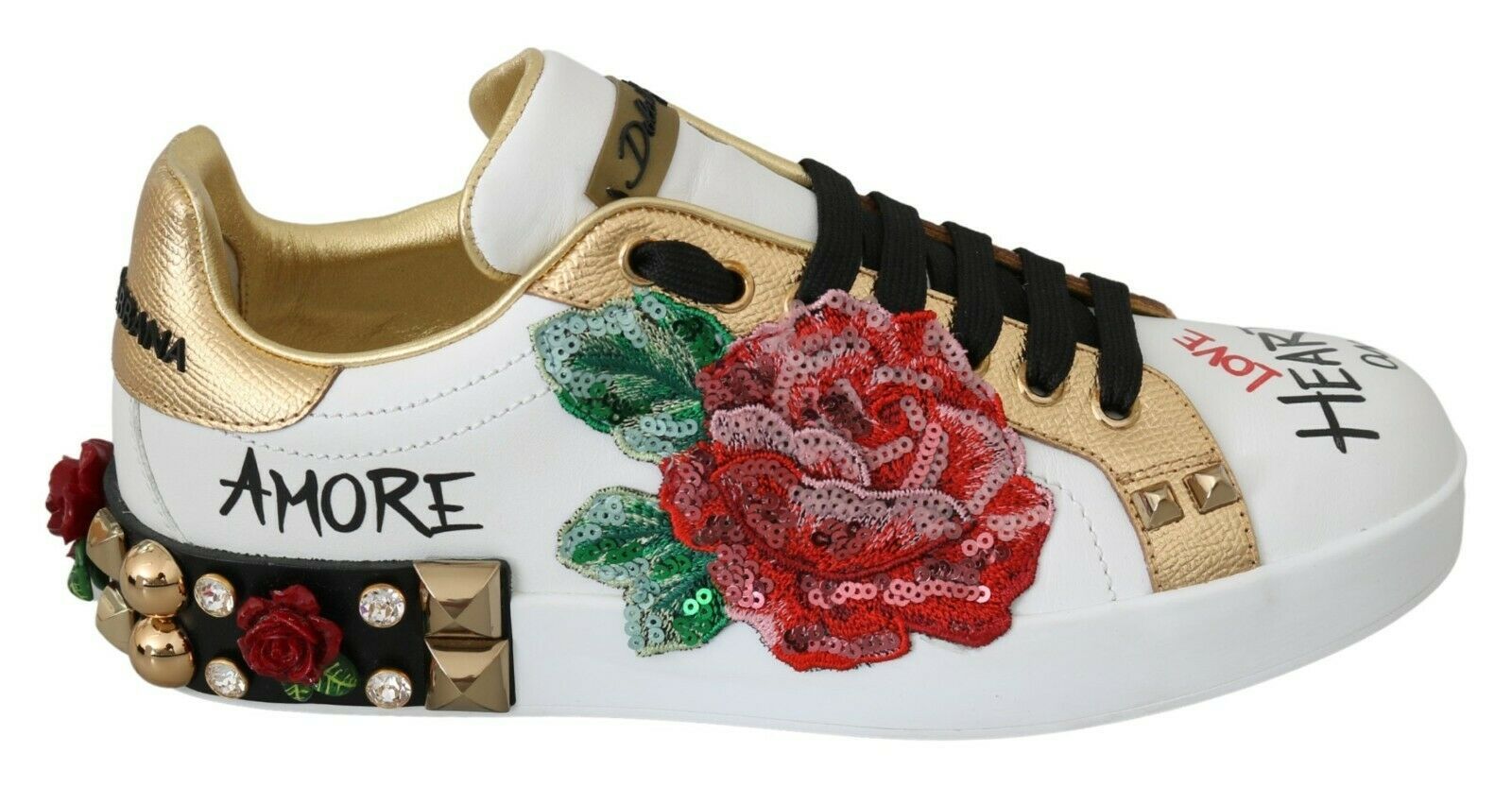White Roses Sequined Crystal Women's Sneakers Shoes