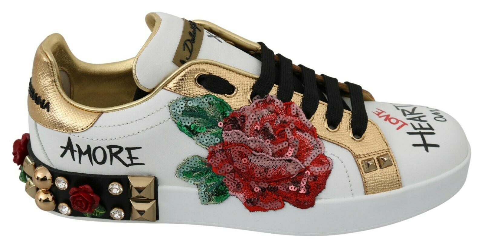 White Roses Sequined Crystal Women's Sneakers Shoes