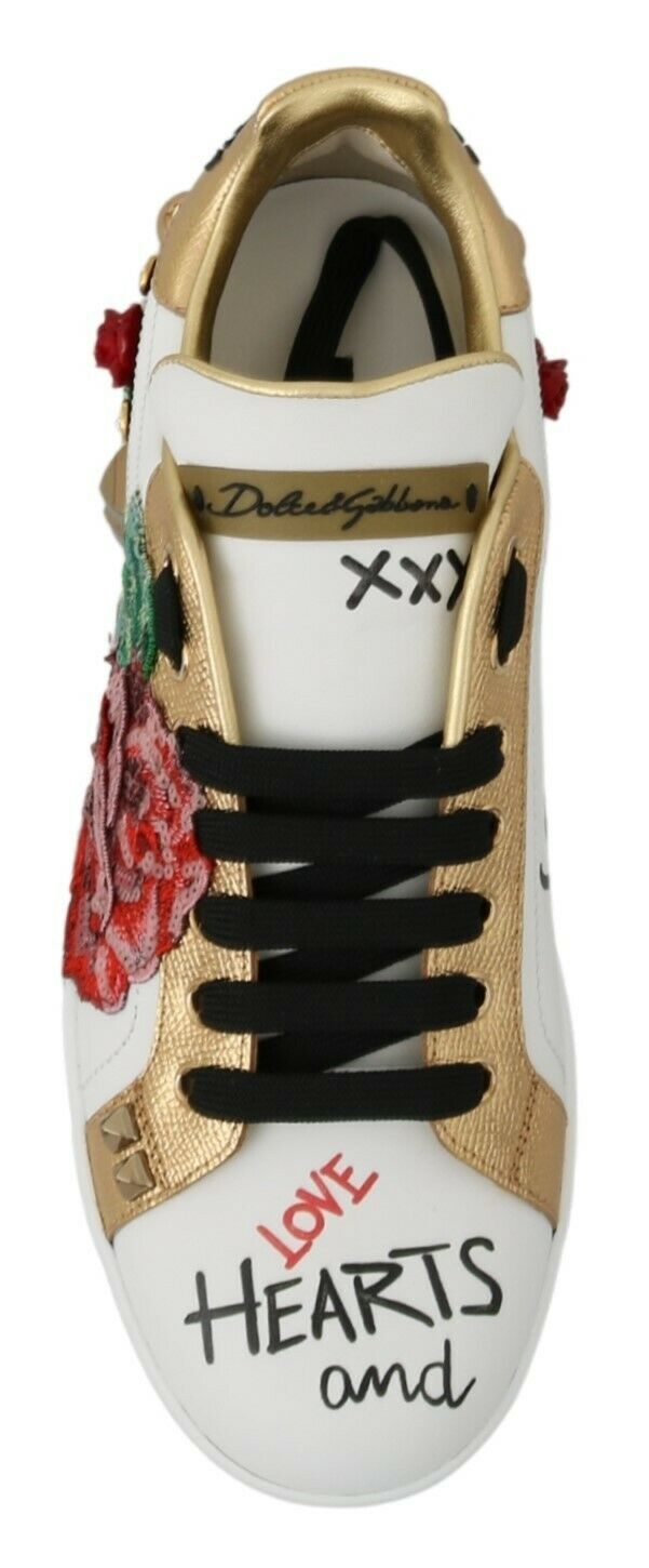 White Roses Sequined Crystal Women's Sneakers Shoes