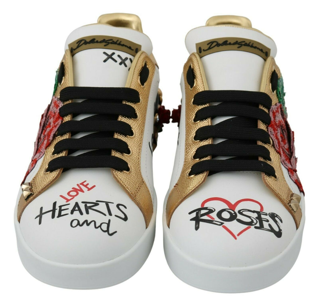 White Roses Sequined Crystal Women's Sneakers Shoes
