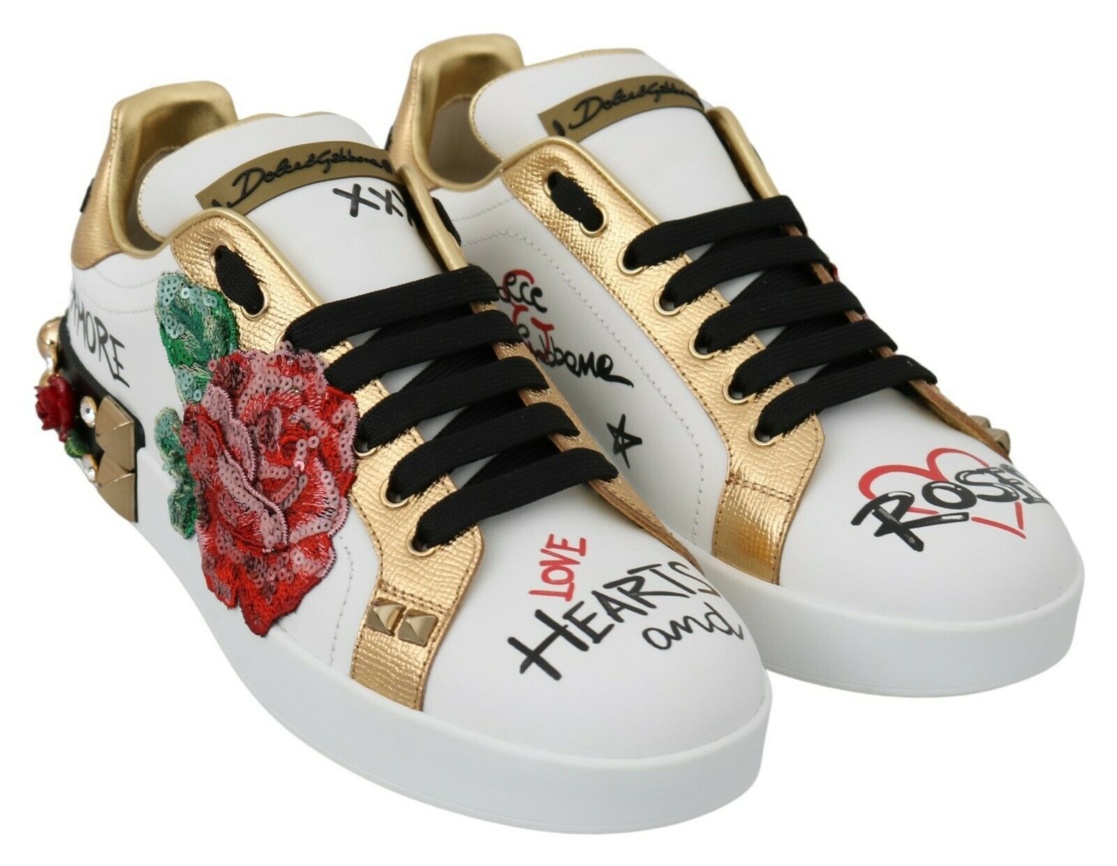 White Roses Sequined Crystal Women's Sneakers Shoes