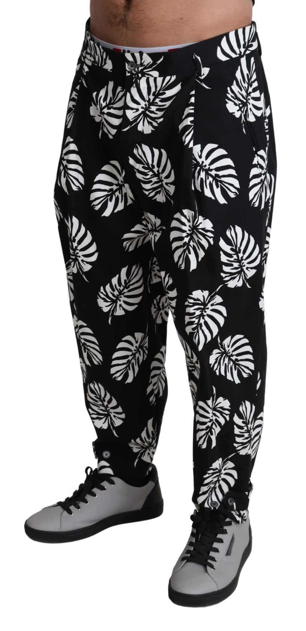 Black Leaf Cotton Stretch Trouser Pants