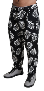 Black Leaf Cotton Stretch Trouser Pants