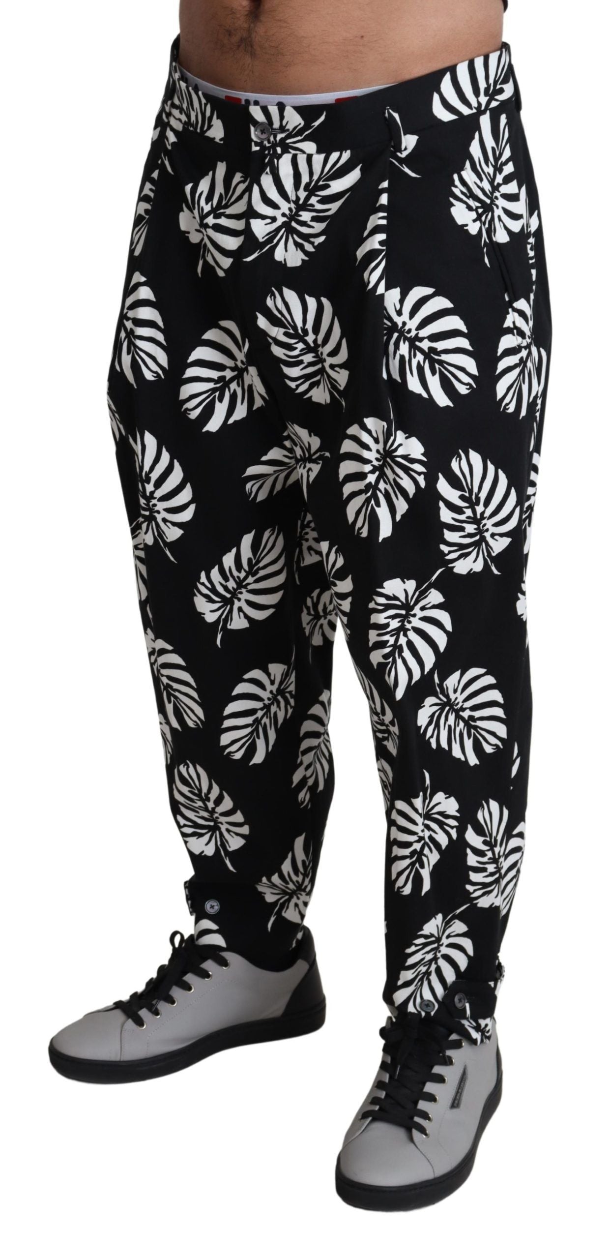 Black Leaf Cotton Stretch Trouser Pants
