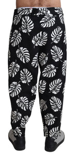 Black Leaf Cotton Stretch Trouser Pants