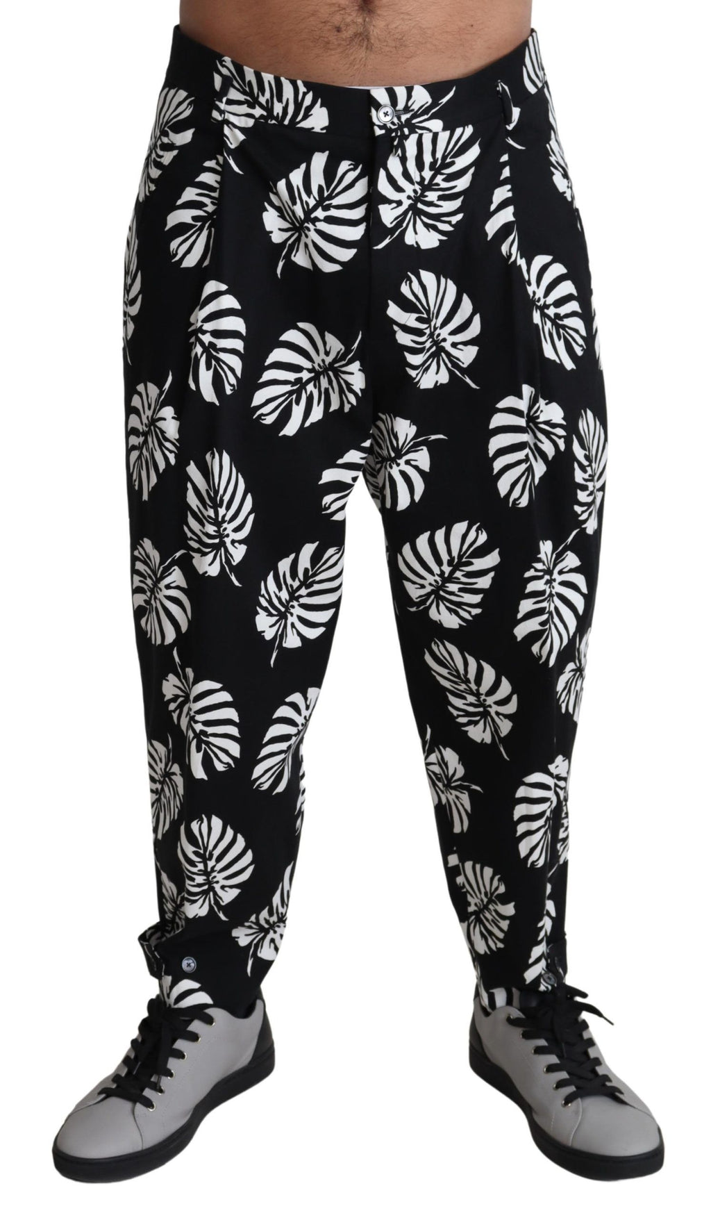 Black Leaf Cotton Stretch Trouser Pants