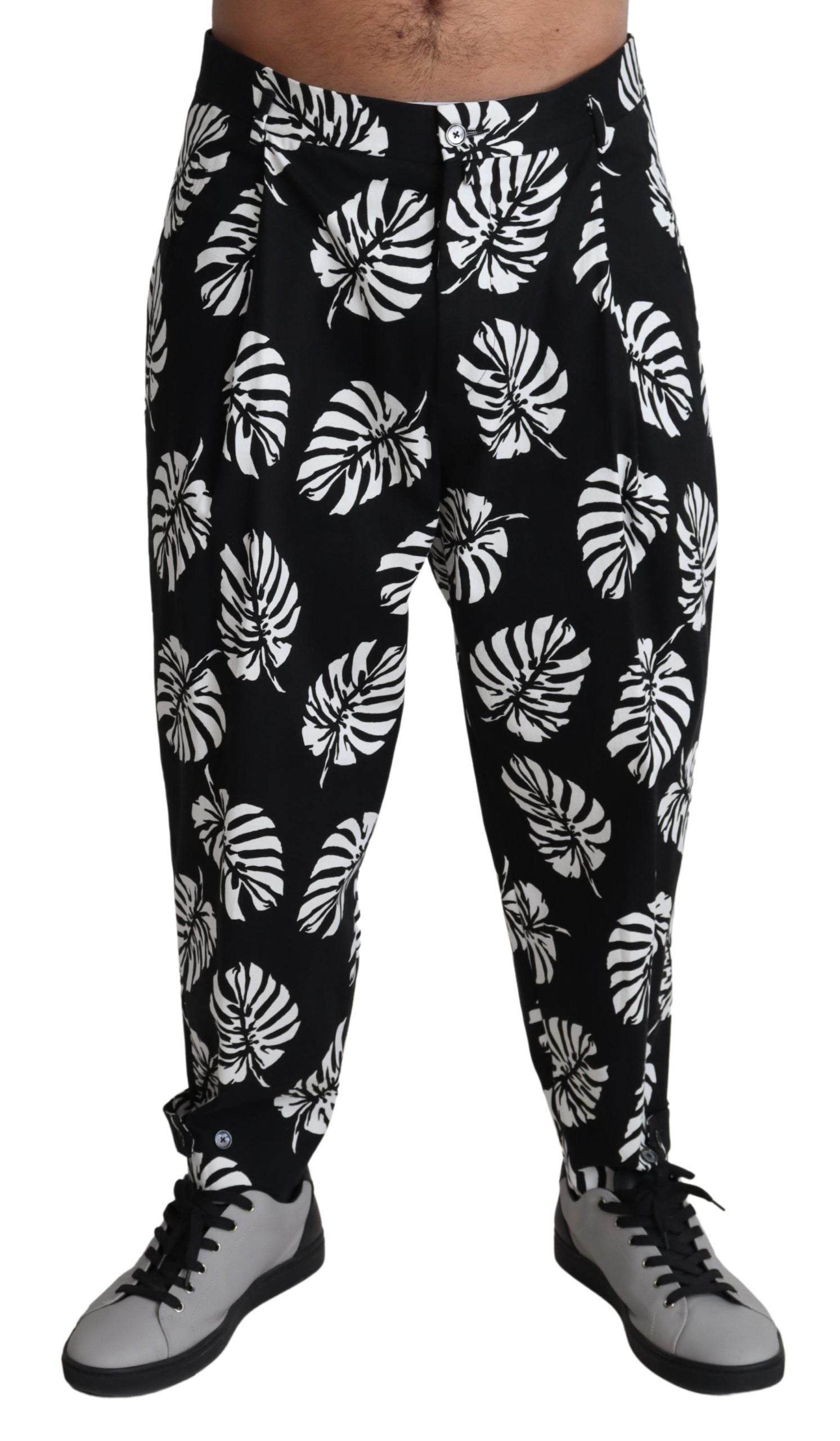 Black Leaf Cotton Stretch Trouser Pants