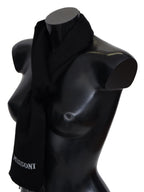Schwarzer Schal aus 100 % Wolle, Unisex, mit Fransen und Logo
