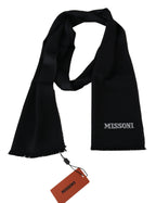 Schwarzer Schal aus 100 % Wolle, Unisex, mit Fransen und Logo